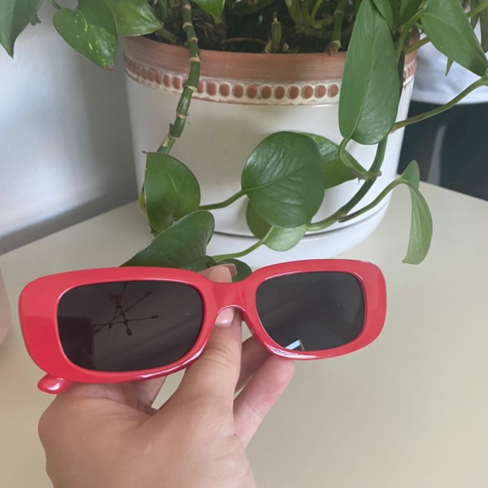 Chunky red glasses
